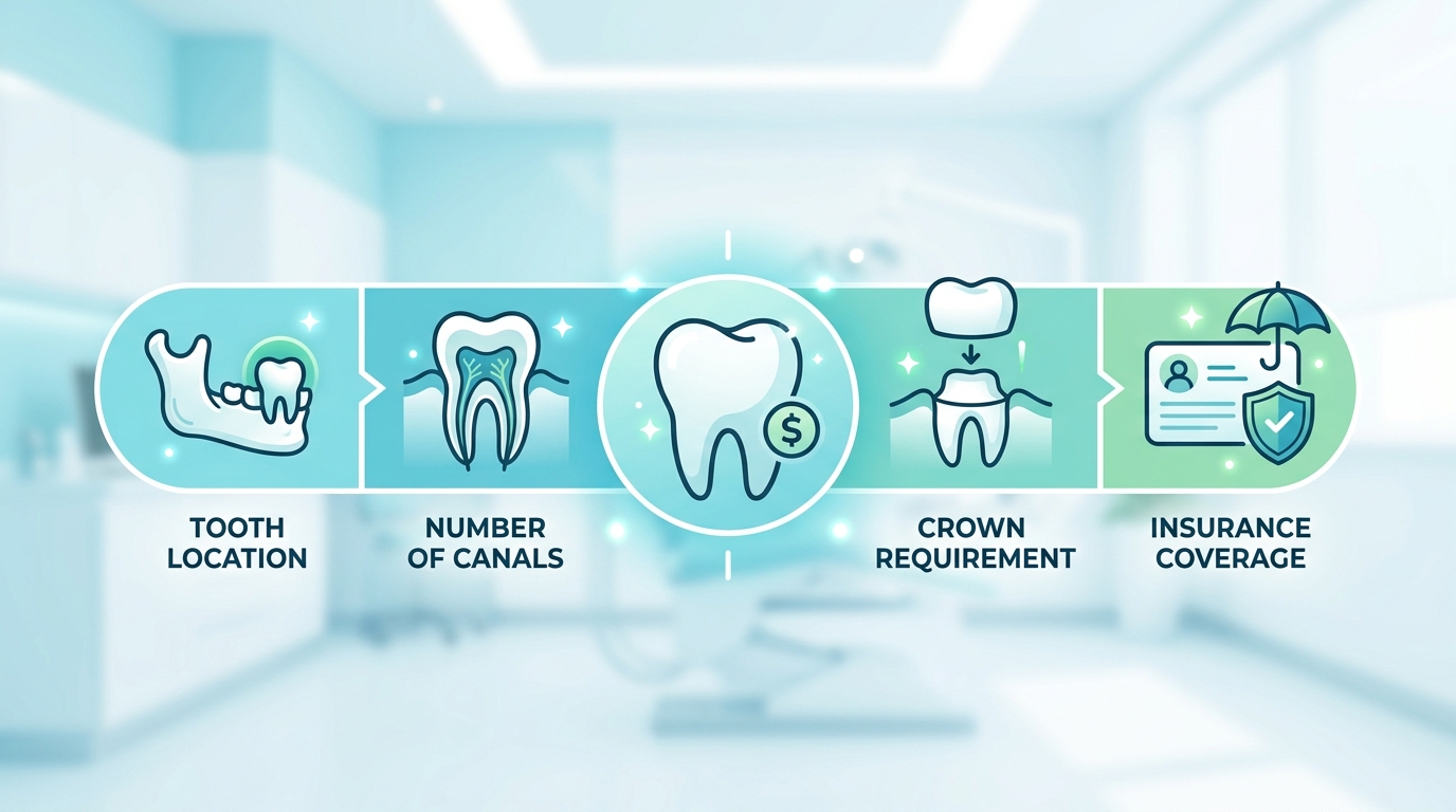 Infographic showing four factors affecting root canal cost in Ontario