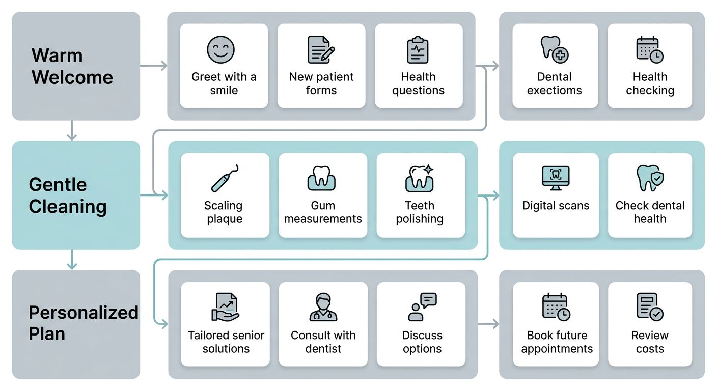 Three-step vertical process flow for gentle senior dentistry at Smilo Family Dental in London, Ontario
